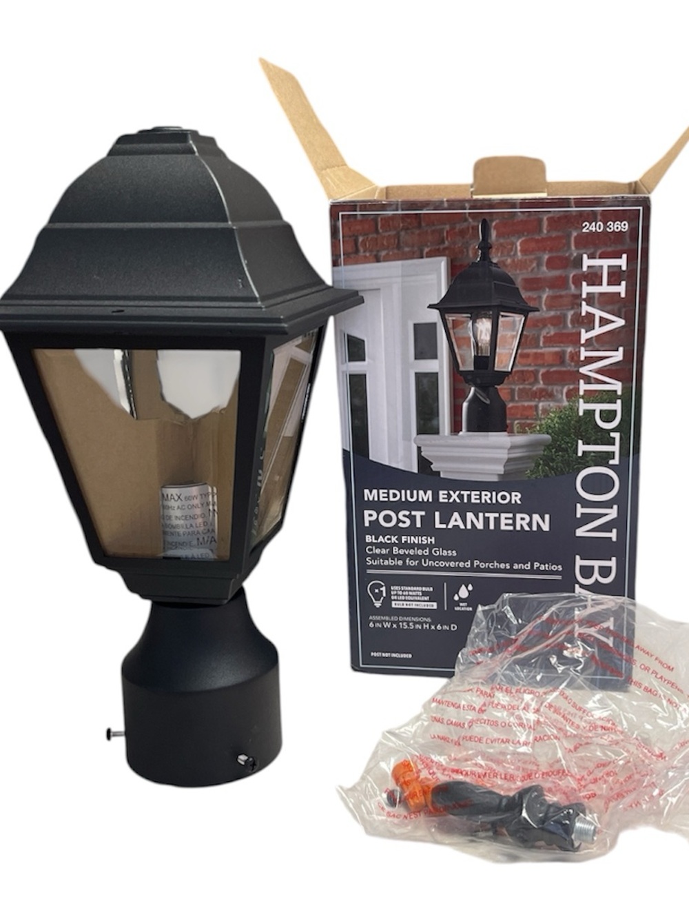 Hampton Bay Black Outdoor Post Lantern Light 15.5” New Open Box
